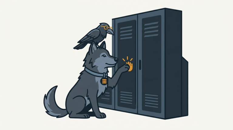 the wolf knocking on a server door to ask who lives inside, an amber knock, the raven listening